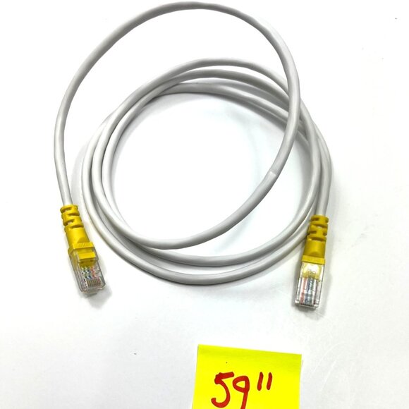59" Ethernet Cable Cat5e White W/ Yellow Connectors - High-Speed Networking A509 - Picture 3 of 4